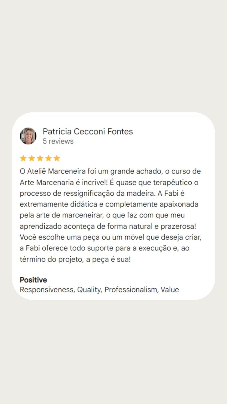 Avaliação original de Patrícia Cecconi Fontes