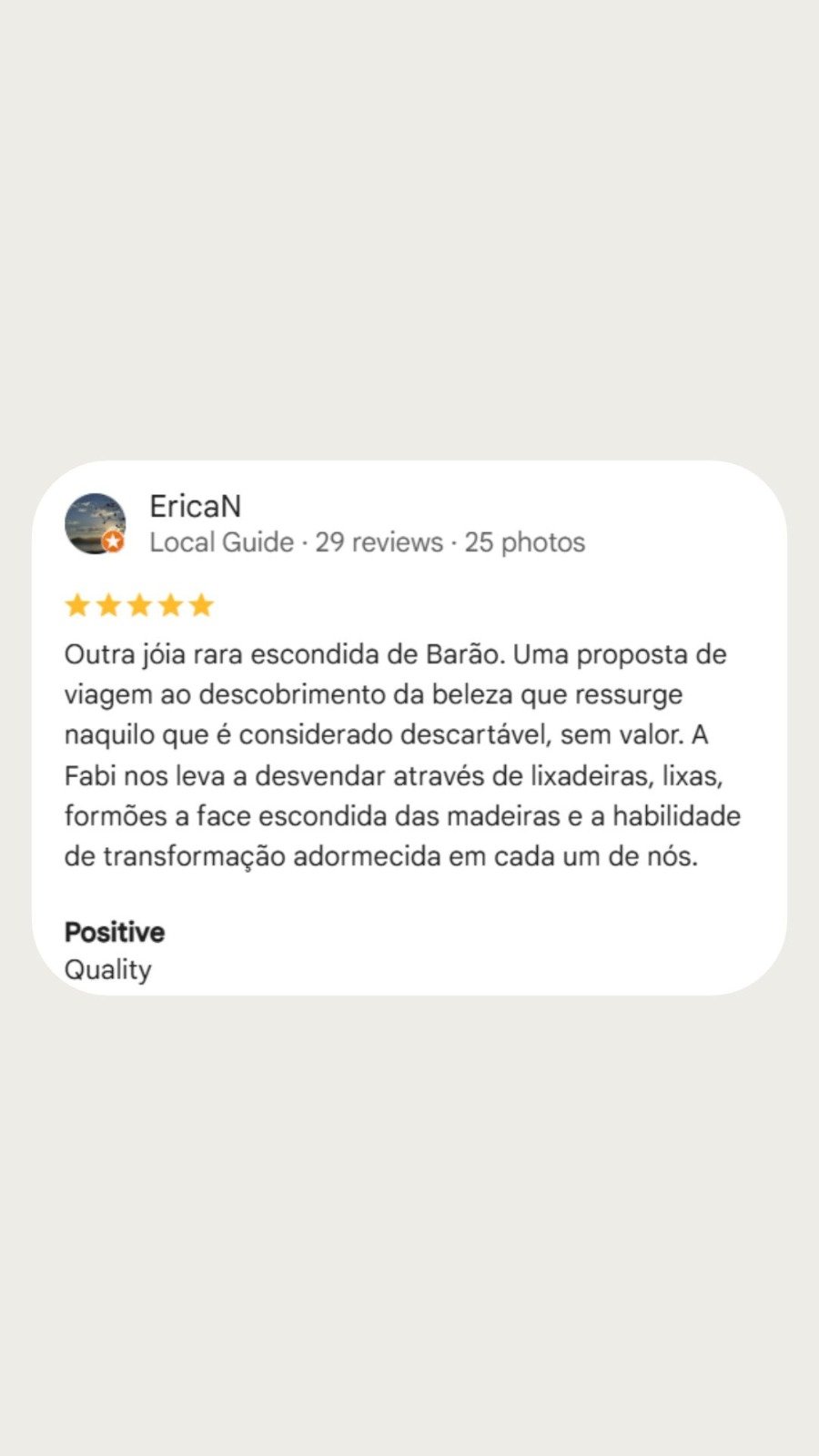 Avaliação original de EricaN