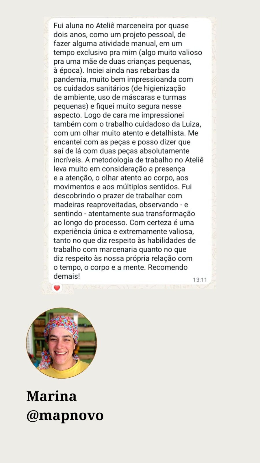 Avaliação original de Marina