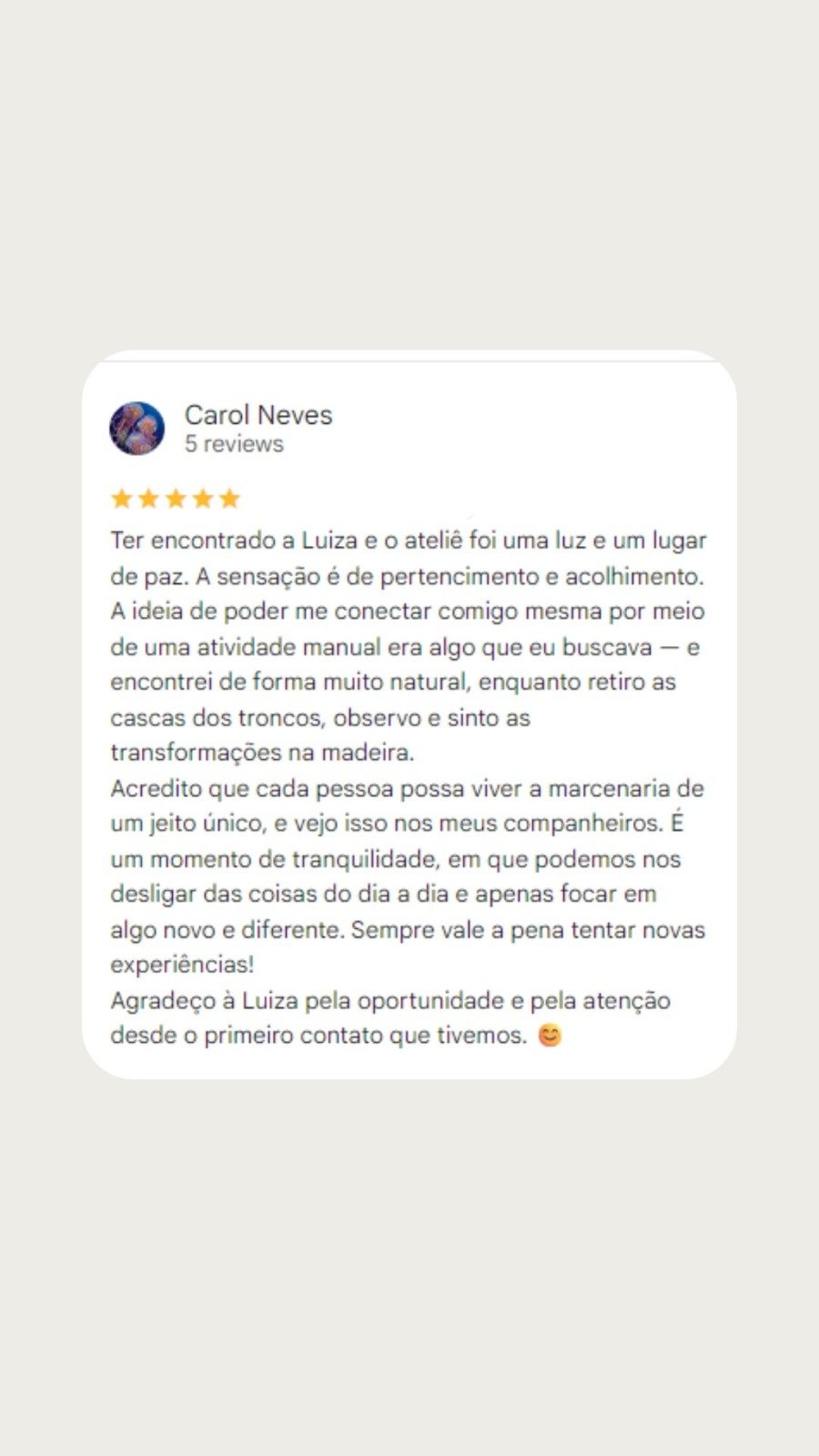 Avaliação original de Carol Neves